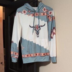 Southwestern Hoodie with Bull Skull Design